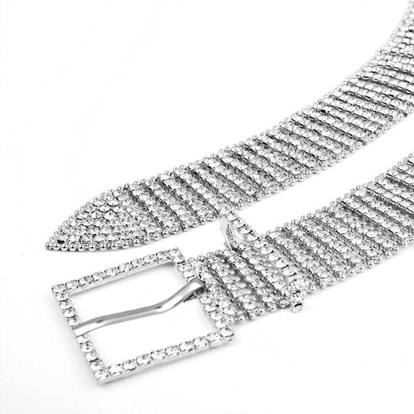 Women Rhinestone Belt Silver Bling Crystal Waist Chain for Wedding Party - Picture 9 of 9